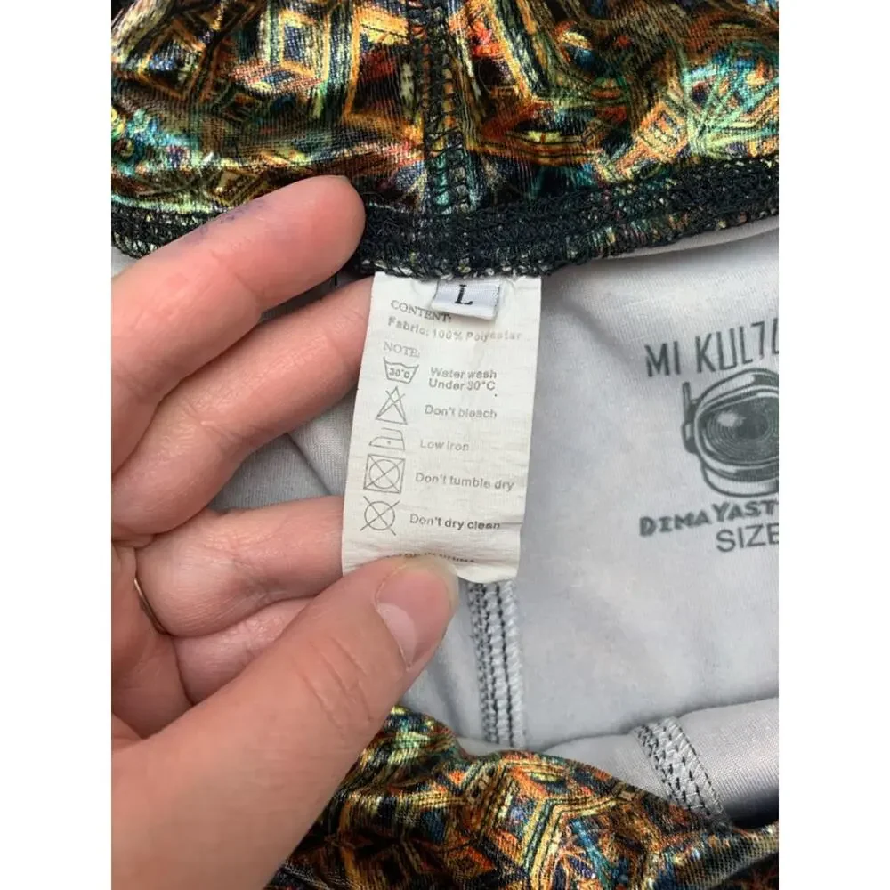 Mi Kulture size large festival High-Waist Metallic Geo Print Shorts Black Gold r